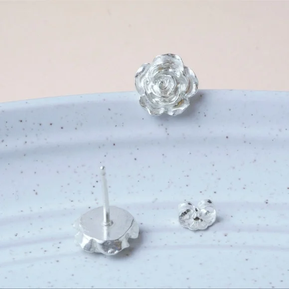 Ladies Dainty Cherry Blossom Detailed Post Stud 925Sterling Silver Plated - Picture 6 of 13